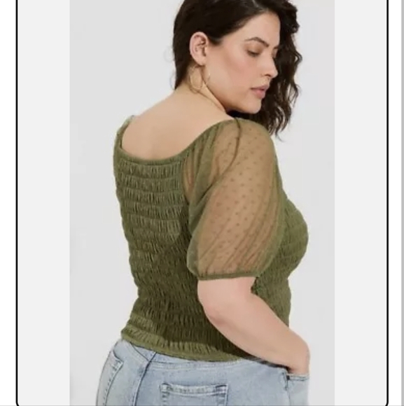 Torrid 3 Smocked Crop Top Mesh Sleeves - Picture 3 of 4